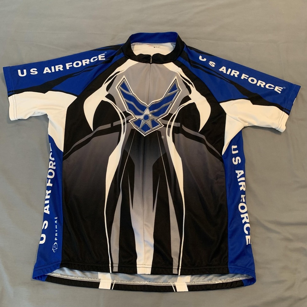US Air Force Cycling Jersey Mens 2XL Blue Black Primal Full Zip Short Sleeve‎